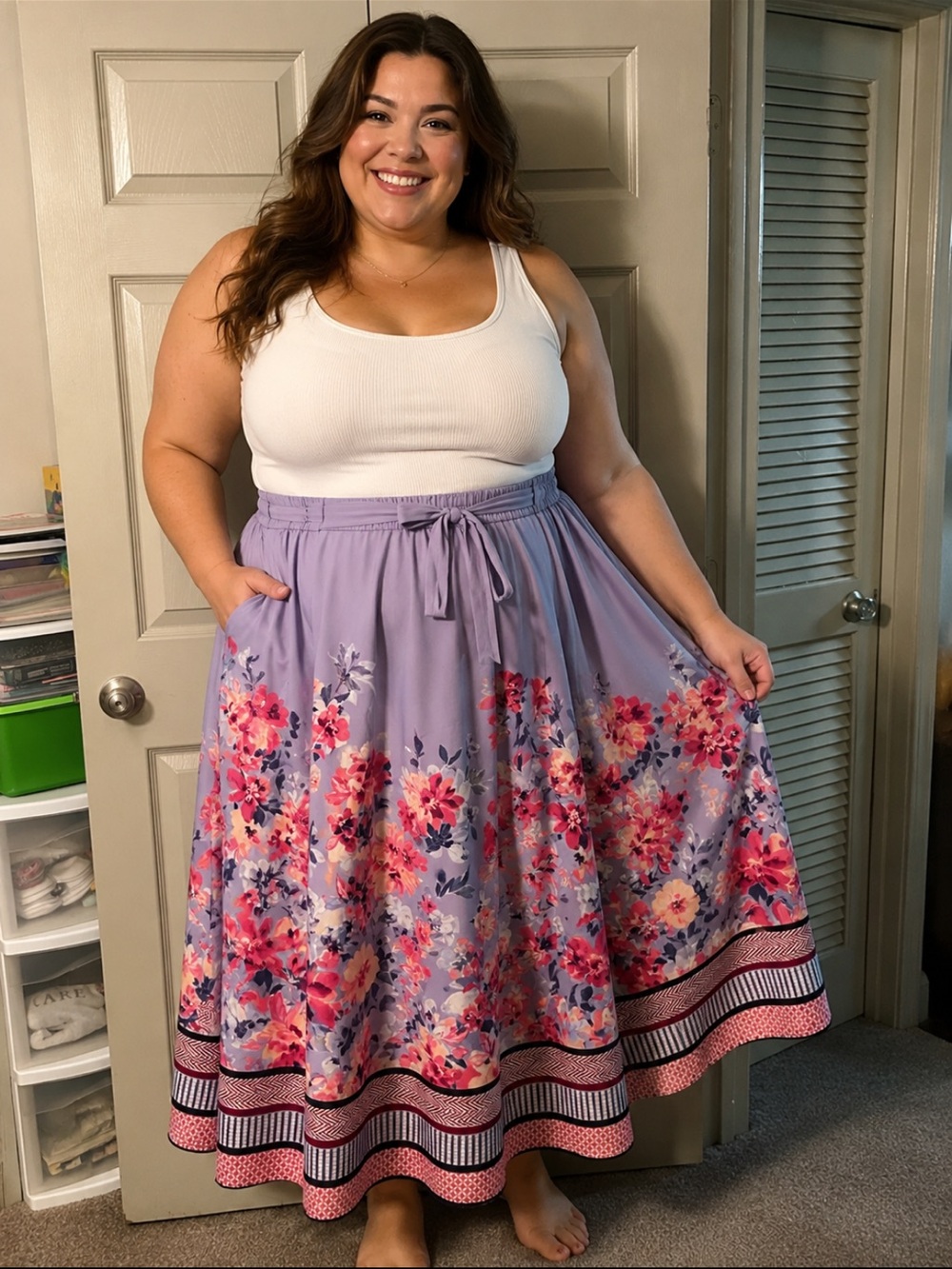 Cato Lavender Floral Maxi Skirt with Tie Waist